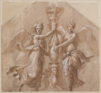 D 009
<br/>
Twee engelen bij een kandelaber
<br/>
<em>Raffaello Sanzio (1483-1520) - atelier van</em>